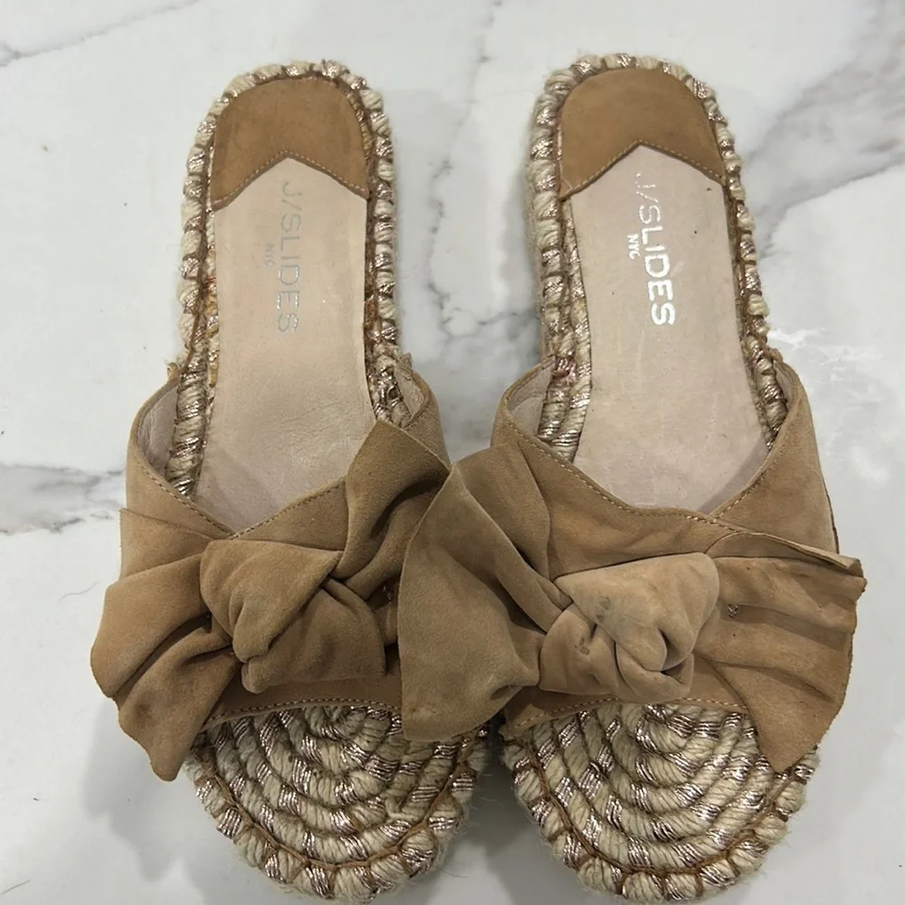 Anthropologie J‎ Slides Risty Espadrille Suede Bow Slides size 8